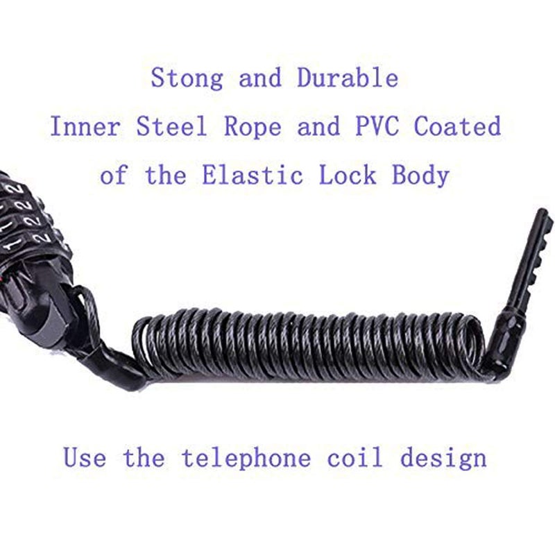 Emoly 5.9 Ft Portable Mini Bicycle Lock, 4 Digit Resettable Combination Coiling Cable Lock for Baby Strollers, Suitcases, Laptop Bags, Black - Image 5